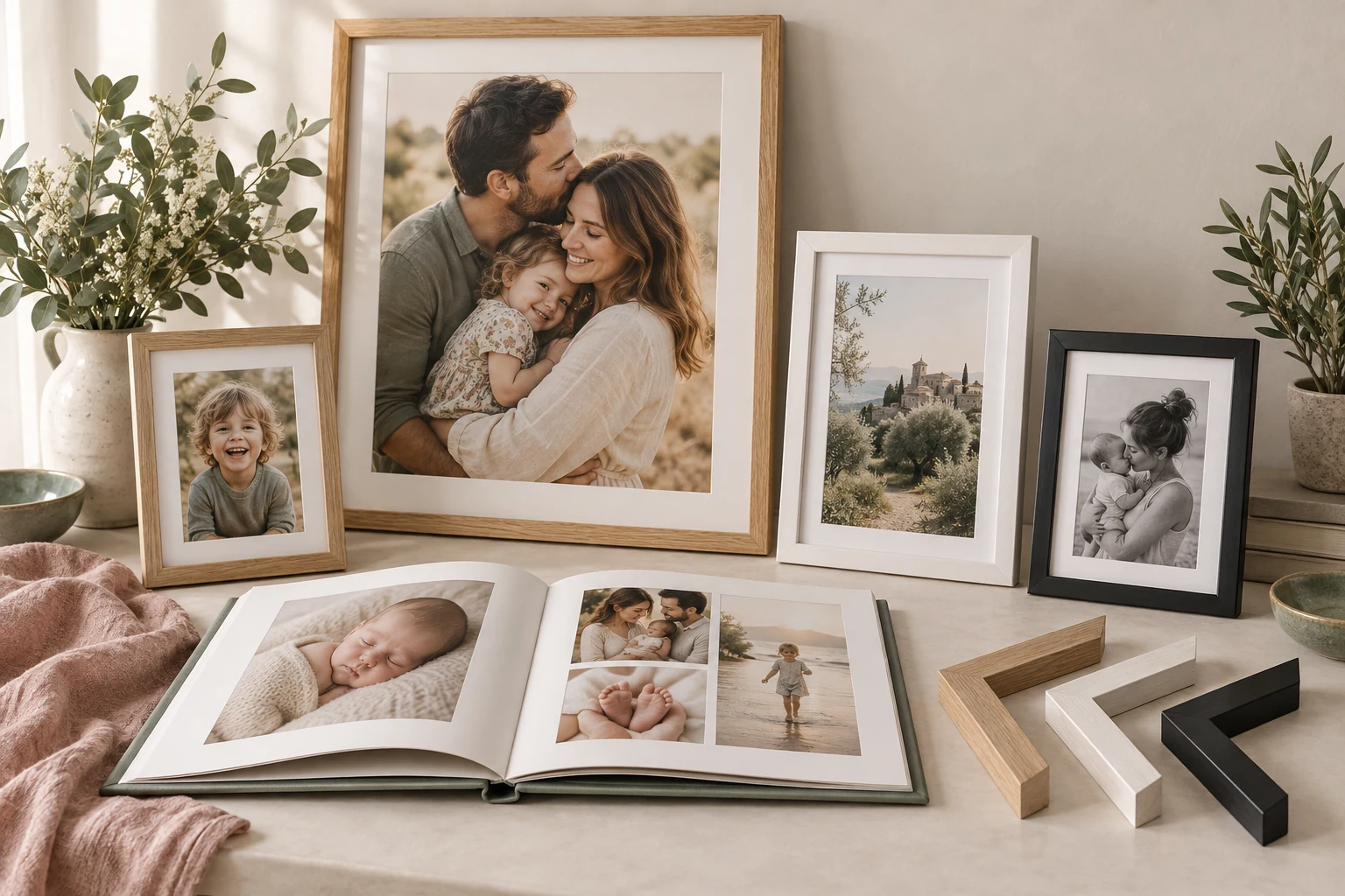 Des cadres et un album pour conserver les souvenirs de famille