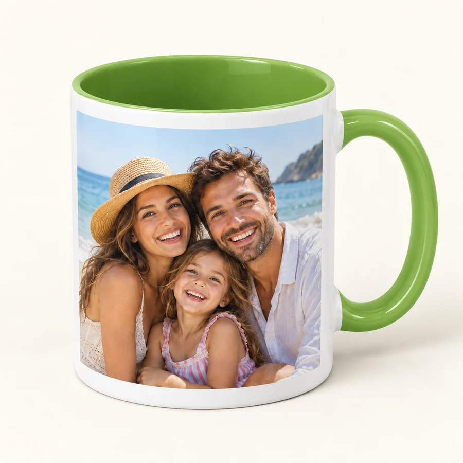 Mug vert pomme personnalisé avec une photo
