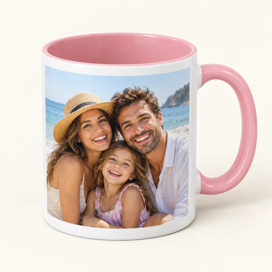 Mug rose personnalisé avec une photo