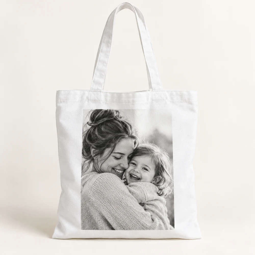 Tote bag blanc personnalisé avec une photo